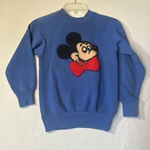 VTG Mickey Mouse Embroidered Tufted Sweatshirt Bowtie Youth Pannill M 10/12 USA
